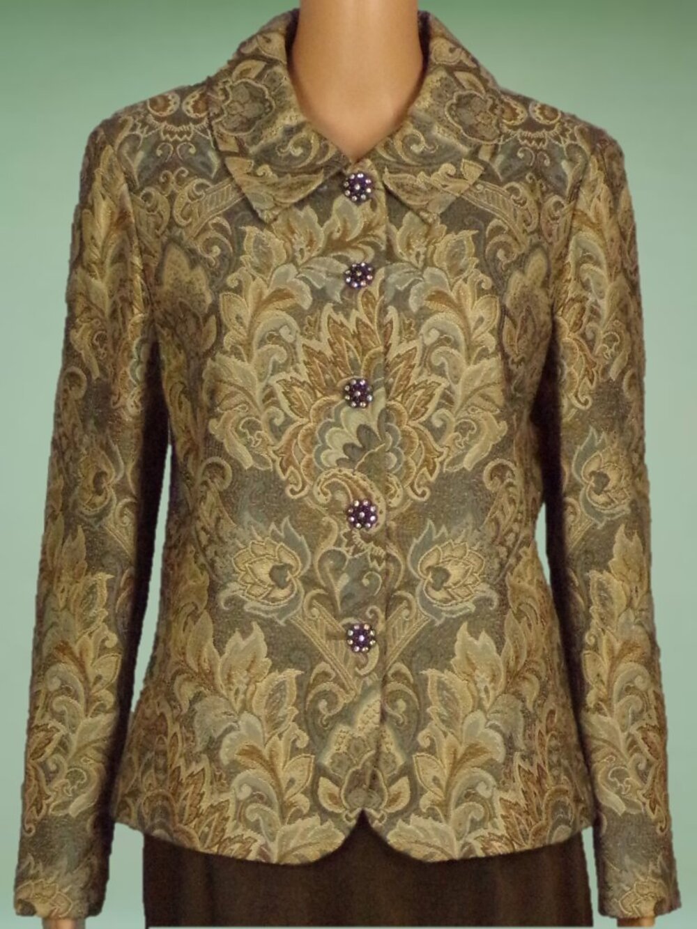 FOCUS 2000 size 10 floral blazer muted earth tones polyestr/rayon dry clean only